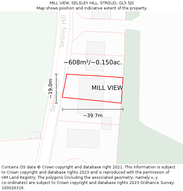 MILL VIEW, SELSLEY HILL, STROUD, GL5 5JS: Plot and title map