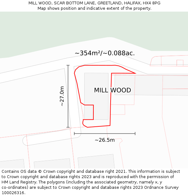 MILL WOOD, SCAR BOTTOM LANE, GREETLAND, HALIFAX, HX4 8PG: Plot and title map
