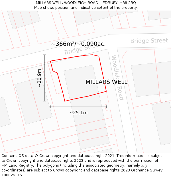 MILLARS WELL, WOODLEIGH ROAD, LEDBURY, HR8 2BQ: Plot and title map