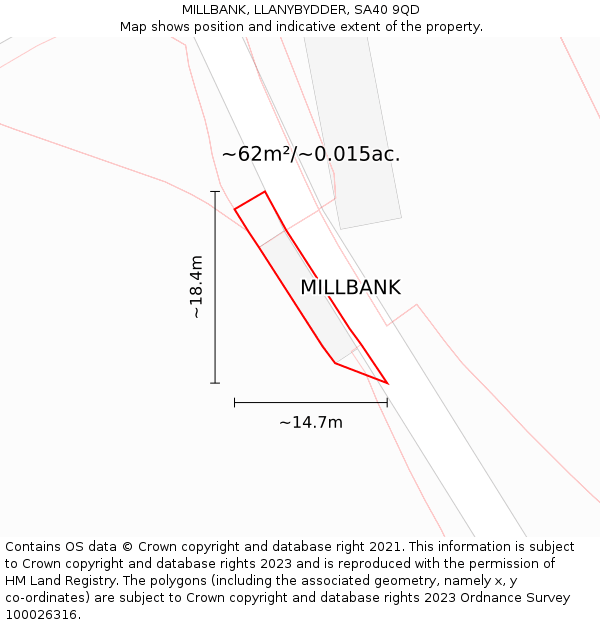 MILLBANK, LLANYBYDDER, SA40 9QD: Plot and title map