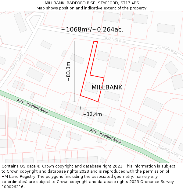 MILLBANK, RADFORD RISE, STAFFORD, ST17 4PS: Plot and title map