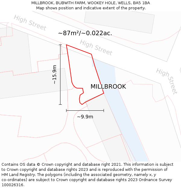 MILLBROOK, BUBWITH FARM, WOOKEY HOLE, WELLS, BA5 1BA: Plot and title map