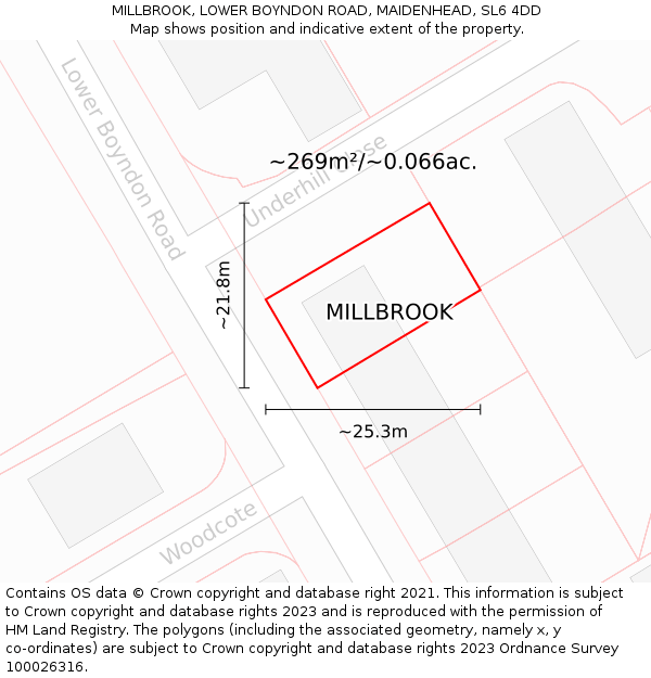MILLBROOK, LOWER BOYNDON ROAD, MAIDENHEAD, SL6 4DD: Plot and title map