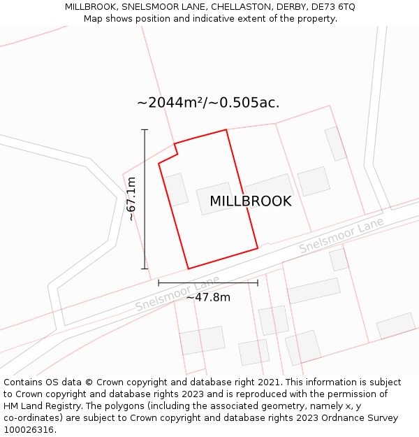 MILLBROOK, SNELSMOOR LANE, CHELLASTON, DERBY, DE73 6TQ: Plot and title map