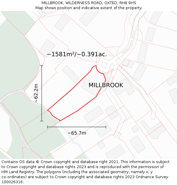 MILLBROOK, WILDERNESS ROAD, OXTED, RH8 9HS: Plot and title map