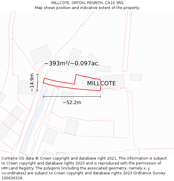MILLCOTE, ORTON, PENRITH, CA10 3RG: Plot and title map