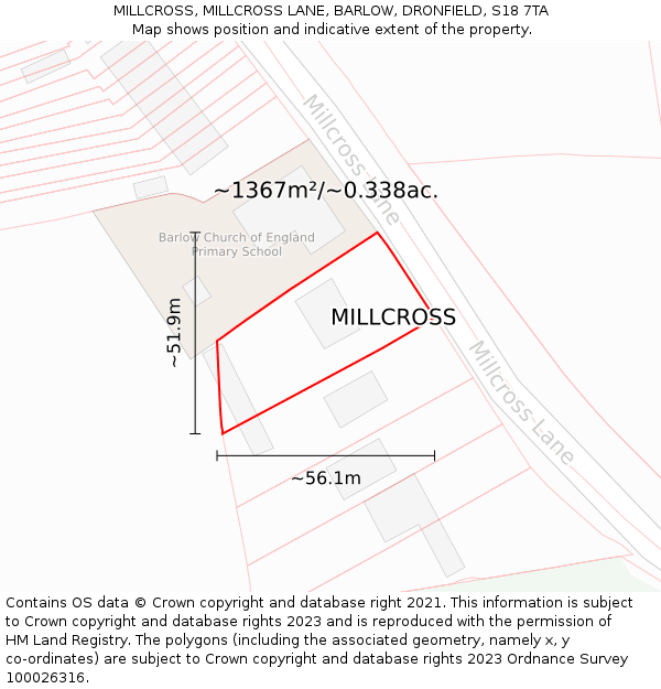 MILLCROSS, MILLCROSS LANE, BARLOW, DRONFIELD, S18 7TA: Plot and title map