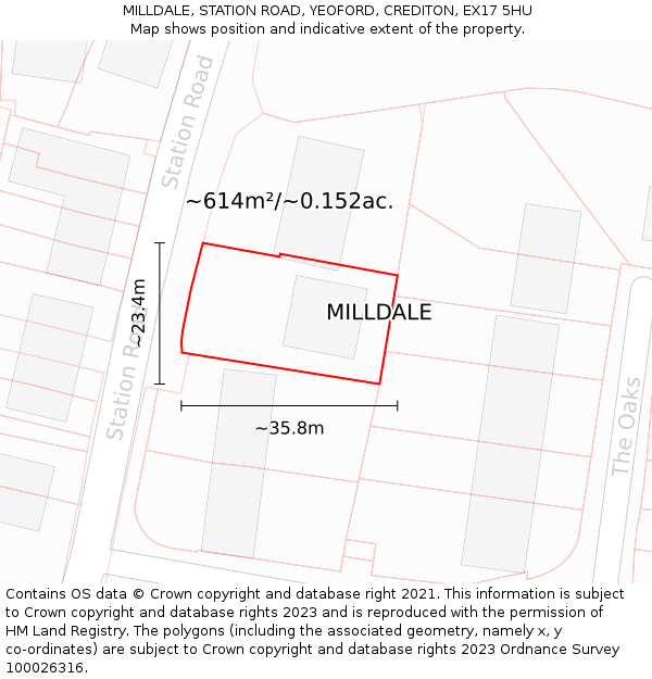 MILLDALE, STATION ROAD, YEOFORD, CREDITON, EX17 5HU: Plot and title map