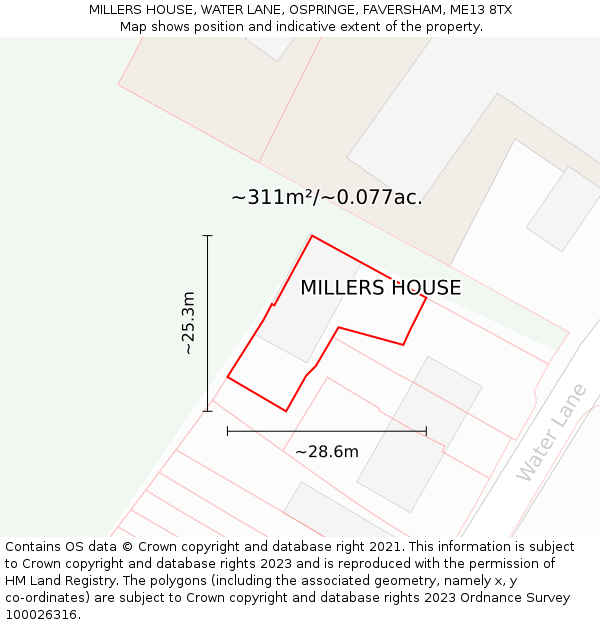 MILLERS HOUSE, WATER LANE, OSPRINGE, FAVERSHAM, ME13 8TX: Plot and title map