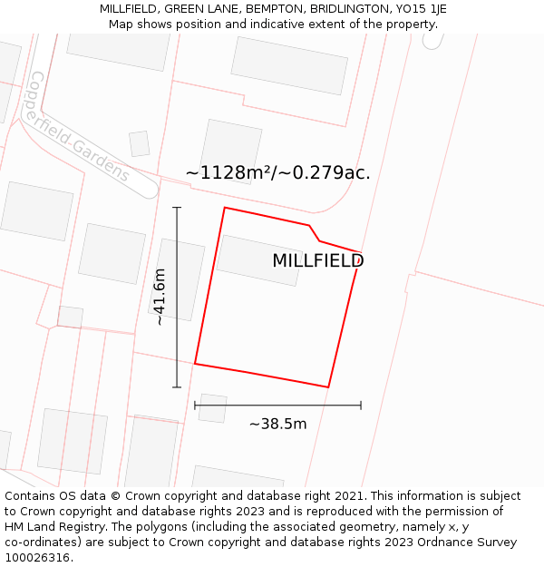 MILLFIELD, GREEN LANE, BEMPTON, BRIDLINGTON, YO15 1JE: Plot and title map