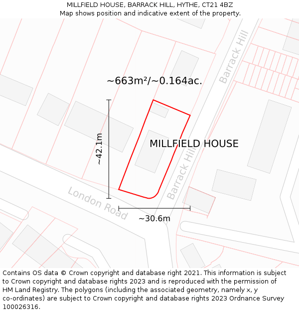 MILLFIELD HOUSE, BARRACK HILL, HYTHE, CT21 4BZ: Plot and title map