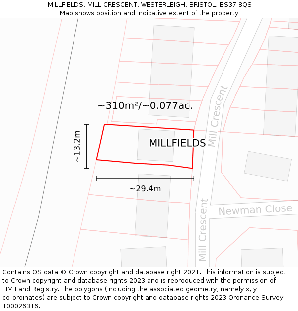 MILLFIELDS, MILL CRESCENT, WESTERLEIGH, BRISTOL, BS37 8QS: Plot and title map