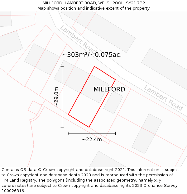 MILLFORD, LAMBERT ROAD, WELSHPOOL, SY21 7BP: Plot and title map