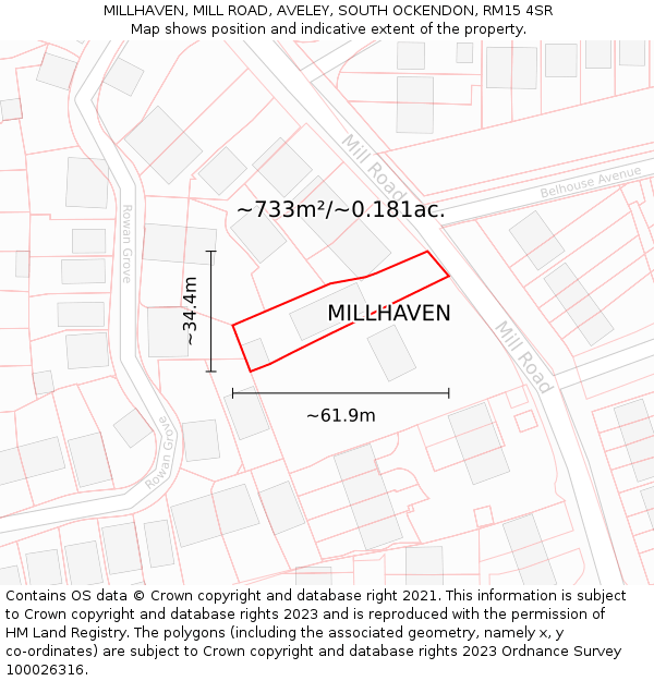 MILLHAVEN, MILL ROAD, AVELEY, SOUTH OCKENDON, RM15 4SR: Plot and title map
