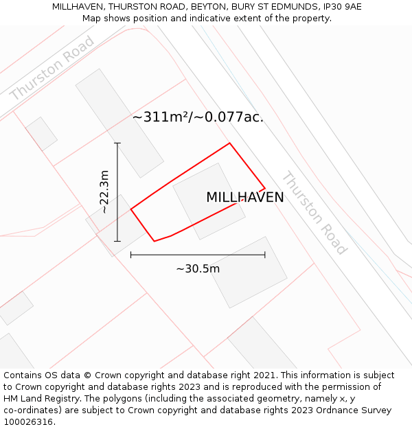 MILLHAVEN, THURSTON ROAD, BEYTON, BURY ST EDMUNDS, IP30 9AE: Plot and title map