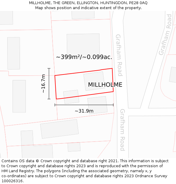 MILLHOLME, THE GREEN, ELLINGTON, HUNTINGDON, PE28 0AQ: Plot and title map