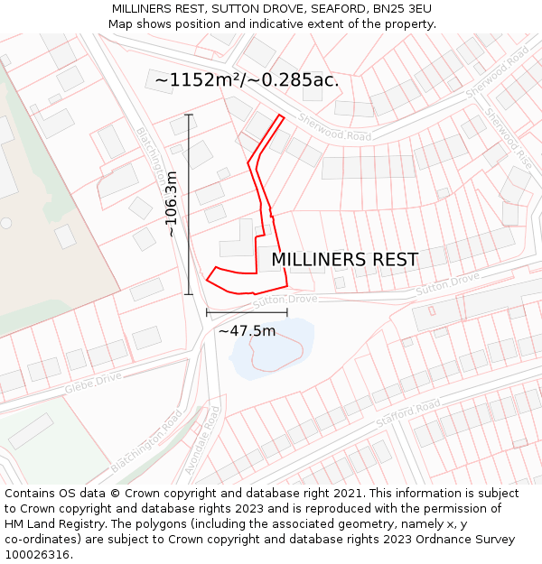 MILLINERS REST, SUTTON DROVE, SEAFORD, BN25 3EU: Plot and title map
