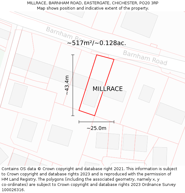 MILLRACE, BARNHAM ROAD, EASTERGATE, CHICHESTER, PO20 3RP: Plot and title map