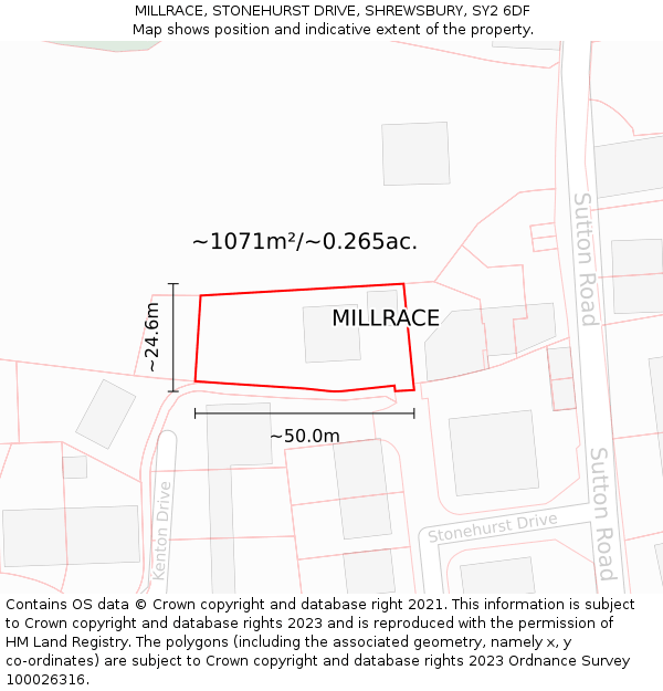 MILLRACE, STONEHURST DRIVE, SHREWSBURY, SY2 6DF: Plot and title map