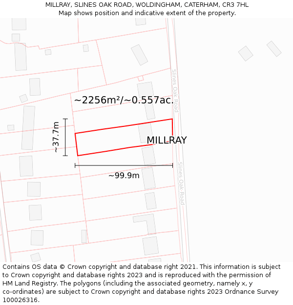 MILLRAY, SLINES OAK ROAD, WOLDINGHAM, CATERHAM, CR3 7HL: Plot and title map