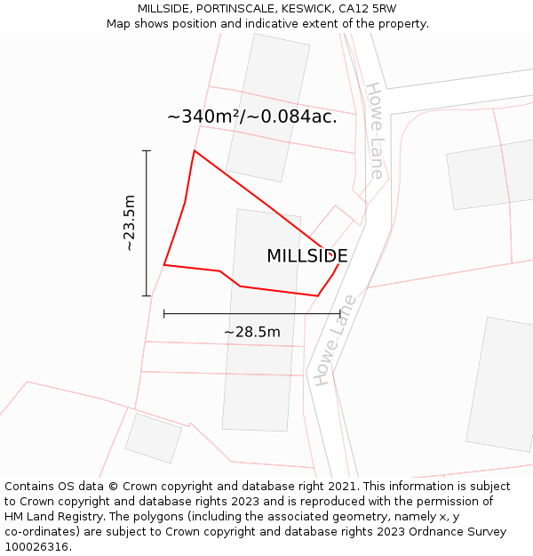 MILLSIDE, PORTINSCALE, KESWICK, CA12 5RW: Plot and title map