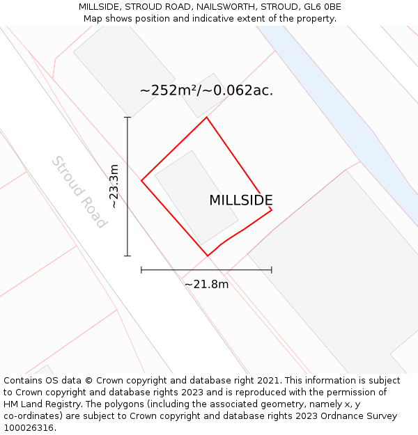 MILLSIDE, STROUD ROAD, NAILSWORTH, STROUD, GL6 0BE: Plot and title map