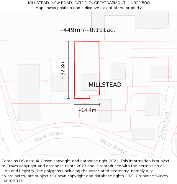 MILLSTEAD, NEW ROAD, CATFIELD, GREAT YARMOUTH, NR29 5BQ: Plot and title map