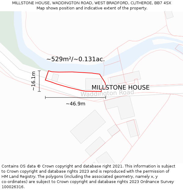 MILLSTONE HOUSE, WADDINGTON ROAD, WEST BRADFORD, CLITHEROE, BB7 4SX: Plot and title map