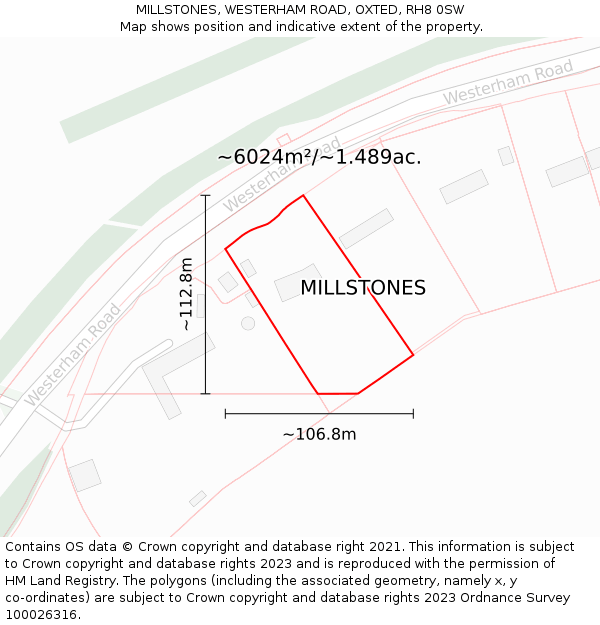 MILLSTONES, WESTERHAM ROAD, OXTED, RH8 0SW: Plot and title map