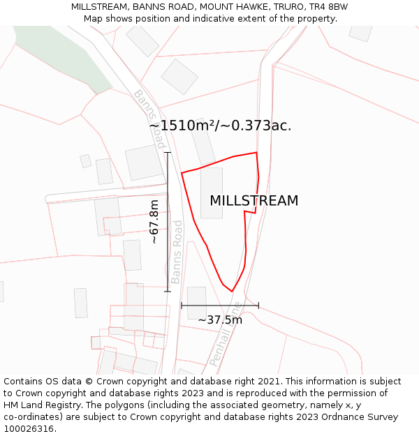 MILLSTREAM, BANNS ROAD, MOUNT HAWKE, TRURO, TR4 8BW: Plot and title map