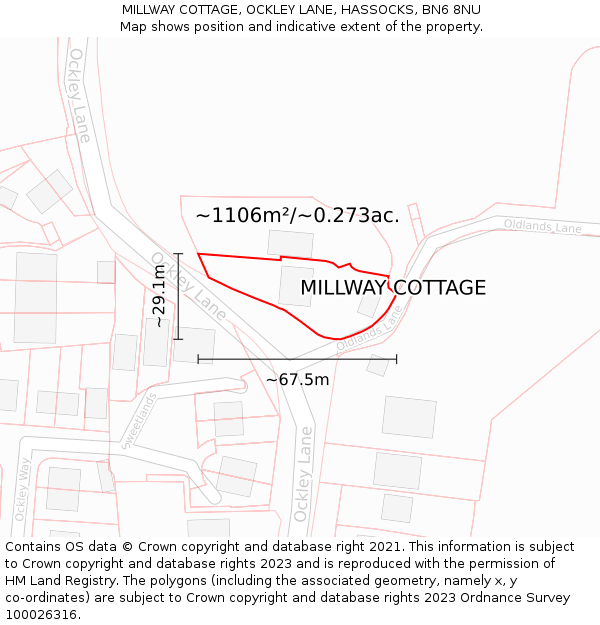 MILLWAY COTTAGE, OCKLEY LANE, HASSOCKS, BN6 8NU: Plot and title map