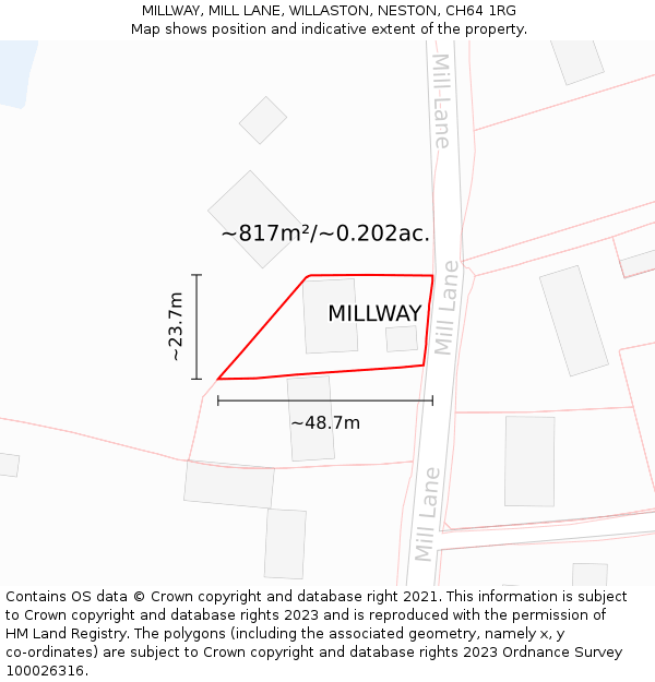 MILLWAY, MILL LANE, WILLASTON, NESTON, CH64 1RG: Plot and title map