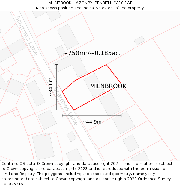MILNBROOK, LAZONBY, PENRITH, CA10 1AT: Plot and title map