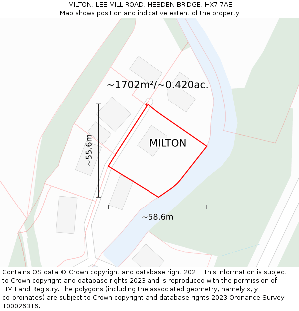 MILTON, LEE MILL ROAD, HEBDEN BRIDGE, HX7 7AE: Plot and title map