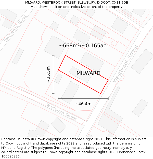 MILWARD, WESTBROOK STREET, BLEWBURY, DIDCOT, OX11 9QB: Plot and title map