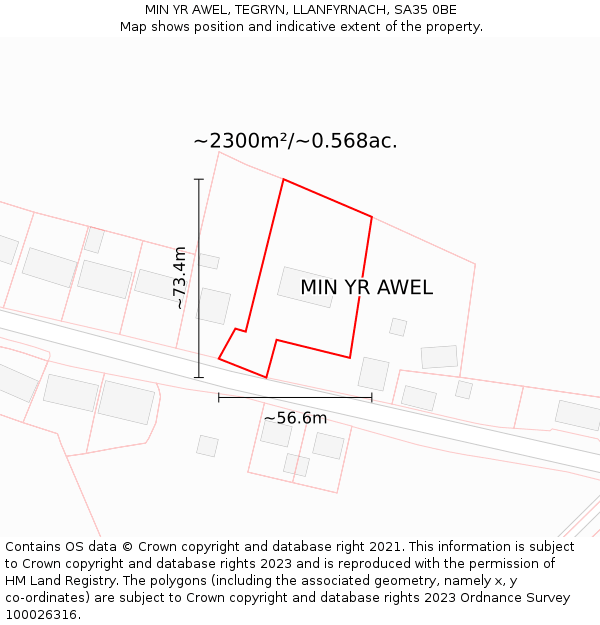 MIN YR AWEL, TEGRYN, LLANFYRNACH, SA35 0BE: Plot and title map