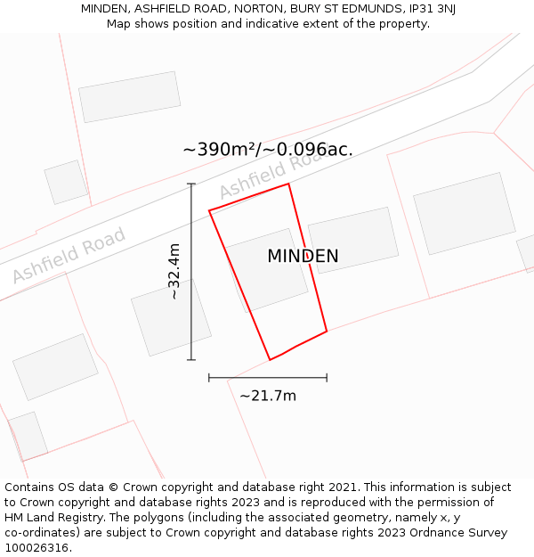 MINDEN, ASHFIELD ROAD, NORTON, BURY ST EDMUNDS, IP31 3NJ: Plot and title map