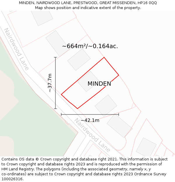 MINDEN, NAIRDWOOD LANE, PRESTWOOD, GREAT MISSENDEN, HP16 0QQ: Plot and title map