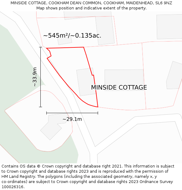 MINSIDE COTTAGE, COOKHAM DEAN COMMON, COOKHAM, MAIDENHEAD, SL6 9NZ: Plot and title map