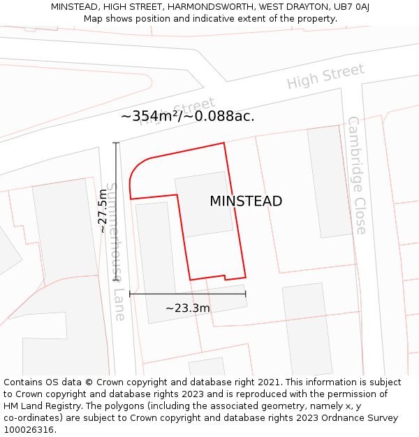 MINSTEAD, HIGH STREET, HARMONDSWORTH, WEST DRAYTON, UB7 0AJ: Plot and title map