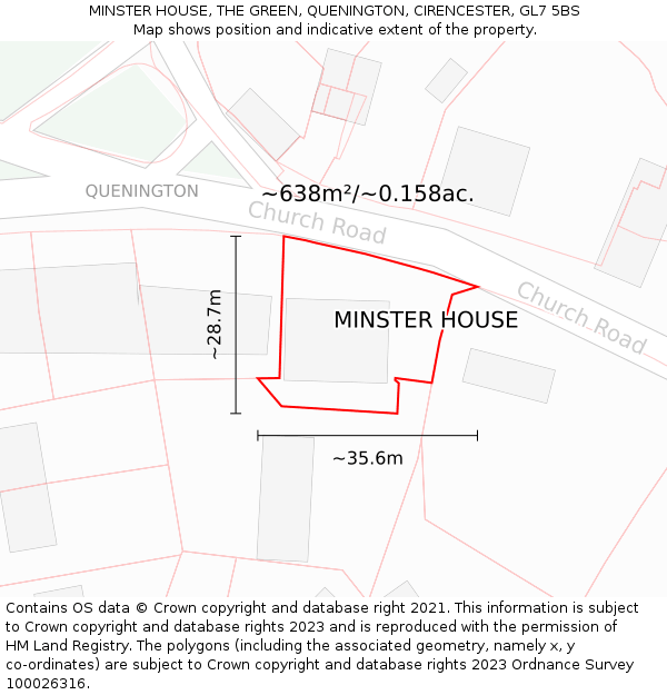 MINSTER HOUSE, THE GREEN, QUENINGTON, CIRENCESTER, GL7 5BS: Plot and title map