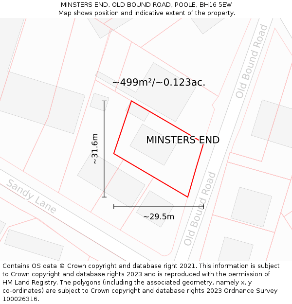MINSTERS END, OLD BOUND ROAD, POOLE, BH16 5EW: Plot and title map