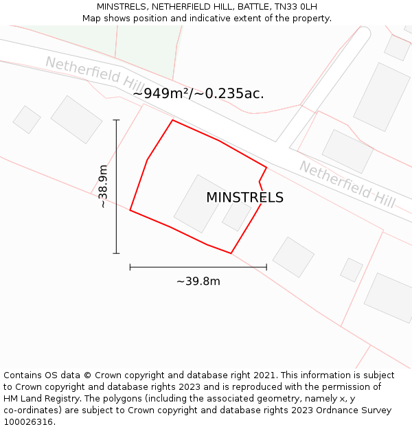 MINSTRELS, NETHERFIELD HILL, BATTLE, TN33 0LH: Plot and title map