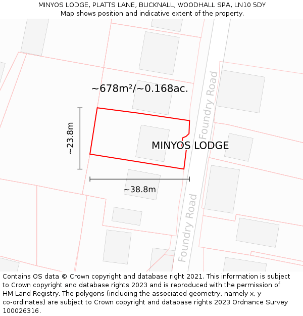 MINYOS LODGE, PLATTS LANE, BUCKNALL, WOODHALL SPA, LN10 5DY: Plot and title map