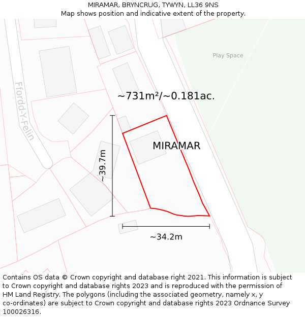 MIRAMAR, BRYNCRUG, TYWYN, LL36 9NS: Plot and title map