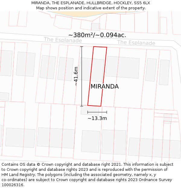 MIRANDA, THE ESPLANADE, HULLBRIDGE, HOCKLEY, SS5 6LX: Plot and title map