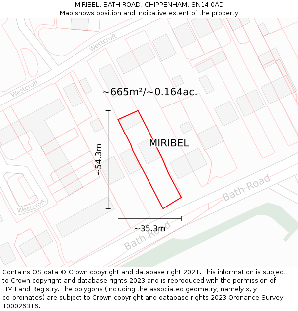 MIRIBEL, BATH ROAD, CHIPPENHAM, SN14 0AD: Plot and title map