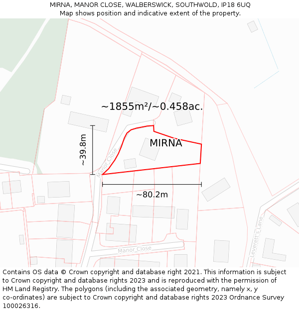 MIRNA, MANOR CLOSE, WALBERSWICK, SOUTHWOLD, IP18 6UQ: Plot and title map