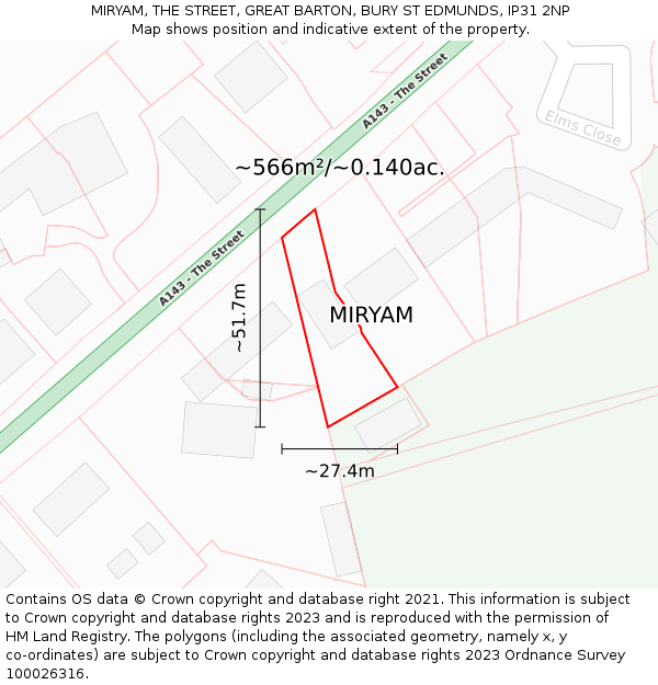 MIRYAM, THE STREET, GREAT BARTON, BURY ST EDMUNDS, IP31 2NP: Plot and title map
