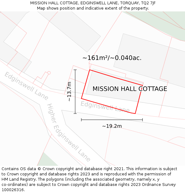MISSION HALL COTTAGE, EDGINSWELL LANE, TORQUAY, TQ2 7JF: Plot and title map
